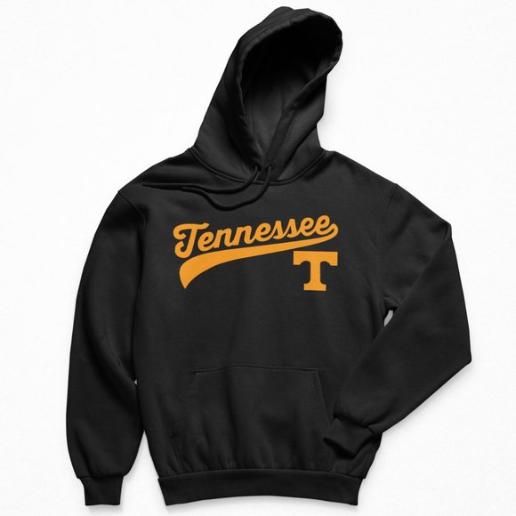 NEW Tennessee Volunteers Script Wordmark Logo Fleece Pullover Hoodie BLACK